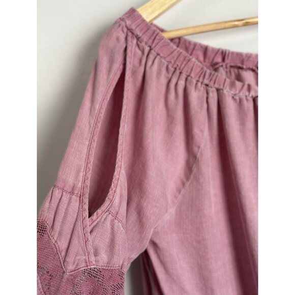 Standard Grace Womens Large Mauve Embroidered Top Boho Raw Hem Flowy 3/4 Sleeves - Picture 7 of 13